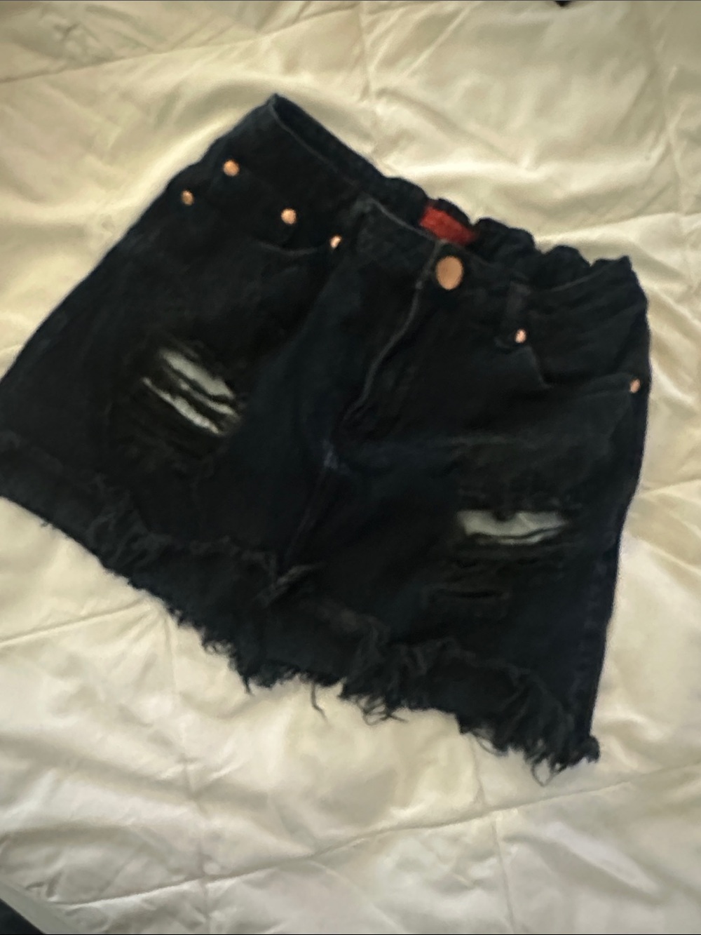 Signature Black Distressed Denim Short Skirt